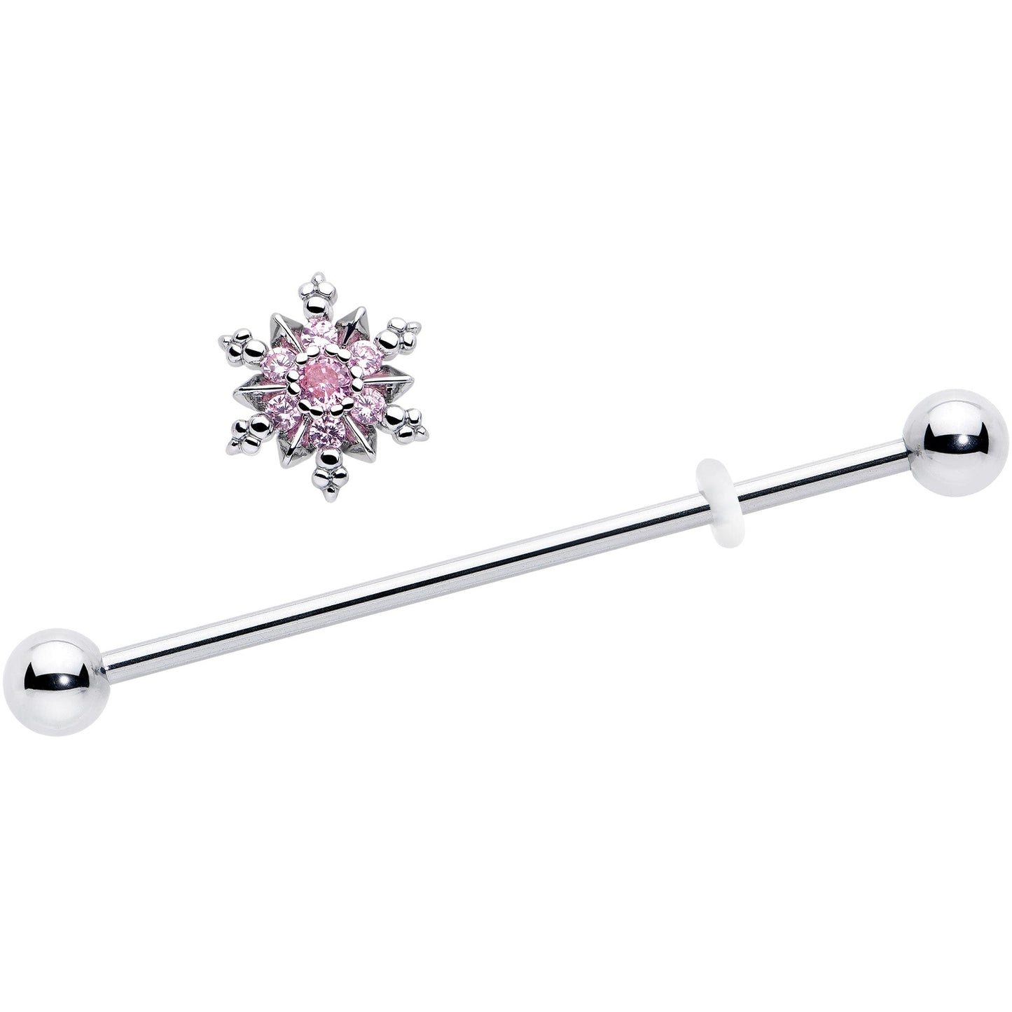 14G Pink CZ Gem Snowflake Glam Industrial Barbell 38mm