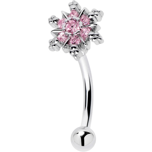 16G 5/16 Pink CZ Gem Snowflake Glam Curved Eyebrow Ring