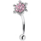 16G 5/16 Pink CZ Gem Snowflake Glam Curved Eyebrow Ring