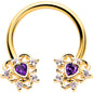 16G 3/8 Purple CZ Gem Gold Tone Heart of Love Horseshoe