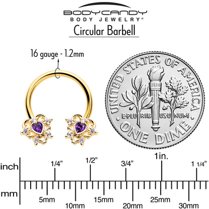 16G 3/8 Purple CZ Gem Gold Tone Heart of Love Horseshoe