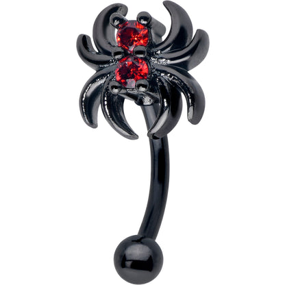 16G 5/16 Red CZ Gem Black Sleek Spider Curved Eyebrow Ring