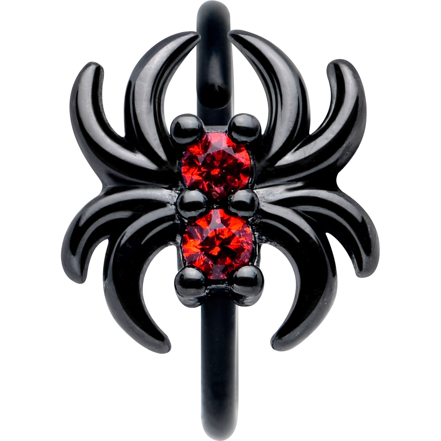 20G 5/16 Red CZ Gem Black Sleek Spider Nose Hoop