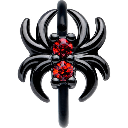 20G 5/16 Red CZ Gem Black Sleek Spider Nose Hoop
