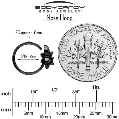 20G 5/16 Red CZ Gem Black Sleek Spider Nose Hoop