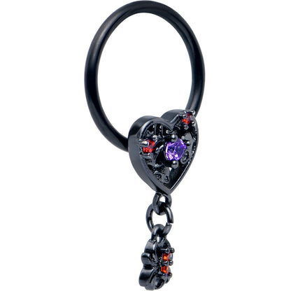 16G 3/8 Red CZ Gem Black Heart Spider Skull Dangle BCR Captive Ring