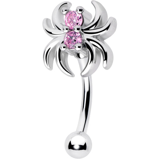 16G 5/16 Pink CZ Gem Sleek Spider Curved Eyebrow Ring