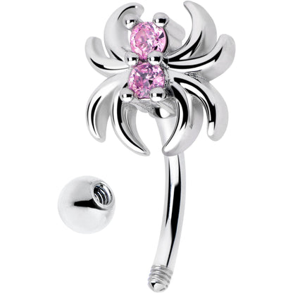 16G 5/16 Pink CZ Gem Sleek Spider Curved Eyebrow Ring