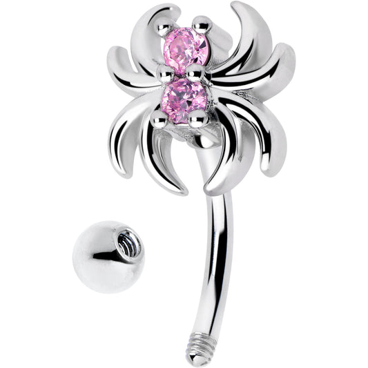 16G 5/16 Pink CZ Gem Sleek Spider Curved Eyebrow Ring