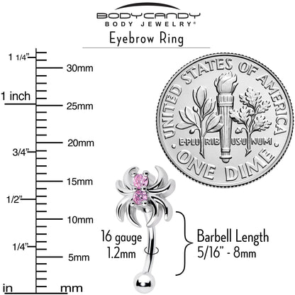 16G 5/16 Pink CZ Gem Sleek Spider Curved Eyebrow Ring