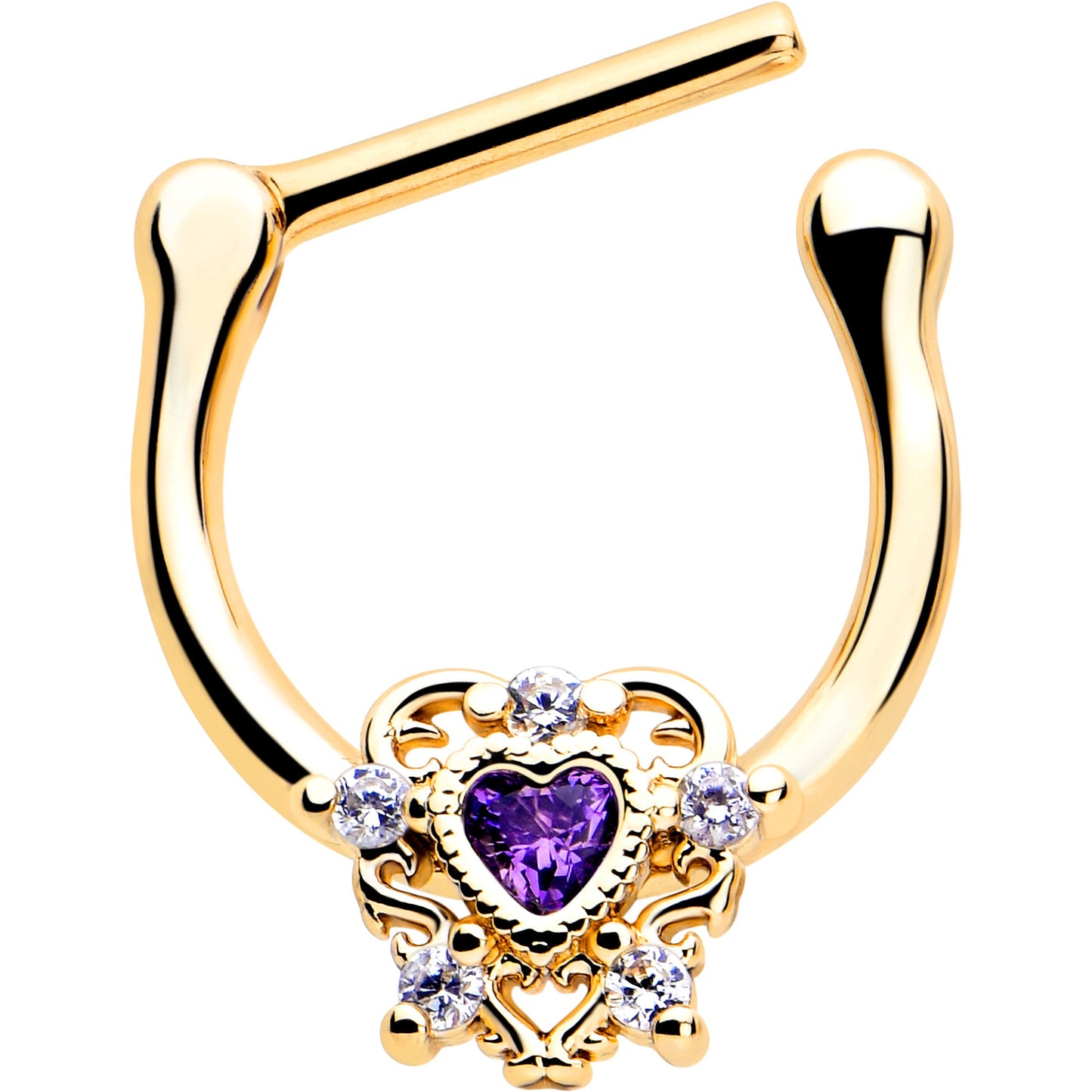 16G 5/16 Purple CZ Gem Gold Tone Heart of Love Cartilage Clicker