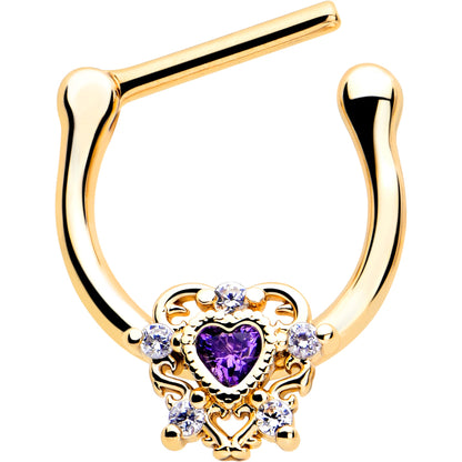 16G 5/16 Purple CZ Gem Gold Tone Heart of Love Cartilage Clicker