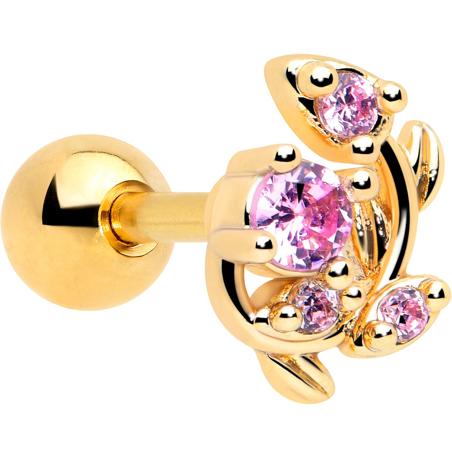 16G 1/4 Pink Gem Gold Tone Twining Vine Cartilage Tragus Earring