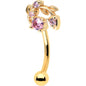 16G 5/16 Pink Gem Gold Tone Twining Vine Curved Eyebrow Ring