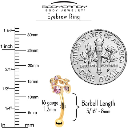 16G 5/16 Pink Gem Gold Tone Twining Vine Curved Eyebrow Ring