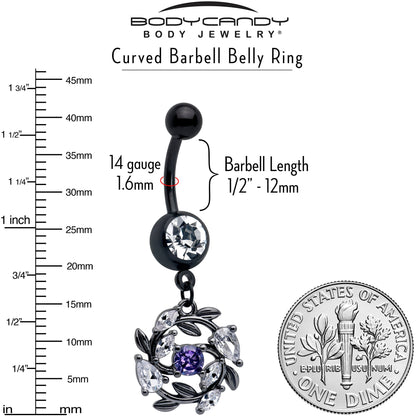 Purple Clear Gem Black Twining Vine Dangle Belly Ring