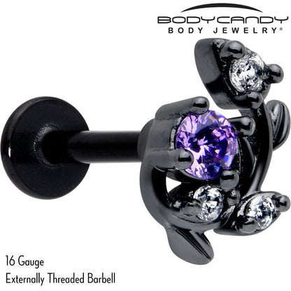 16G 5/16 Purple Clear Gem Black Twining Vine Labret Monroe Tragus