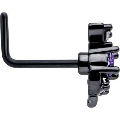 20G 7mm Purple Clear Gem Black Twining Vine L Shape Nose Ring