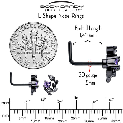 20G 7mm Purple Clear Gem Black Twining Vine L Shape Nose Ring