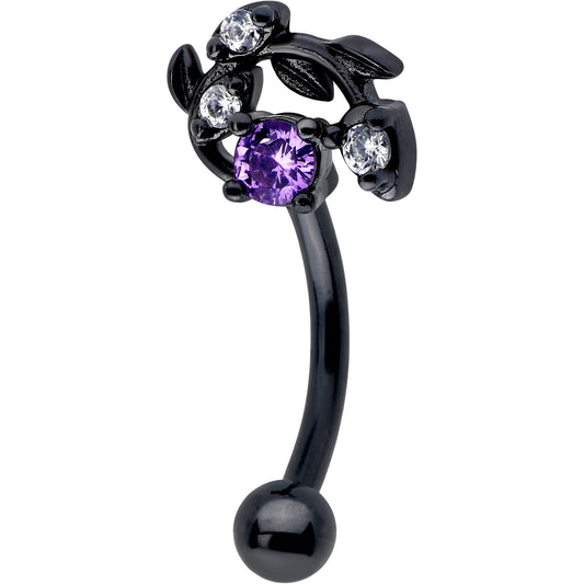 16G 5/16 Purple Gem Black Twining Vine Curved Eyebrow Ring