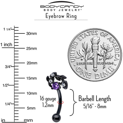 16G 5/16 Purple Gem Black Twining Vine Curved Eyebrow Ring