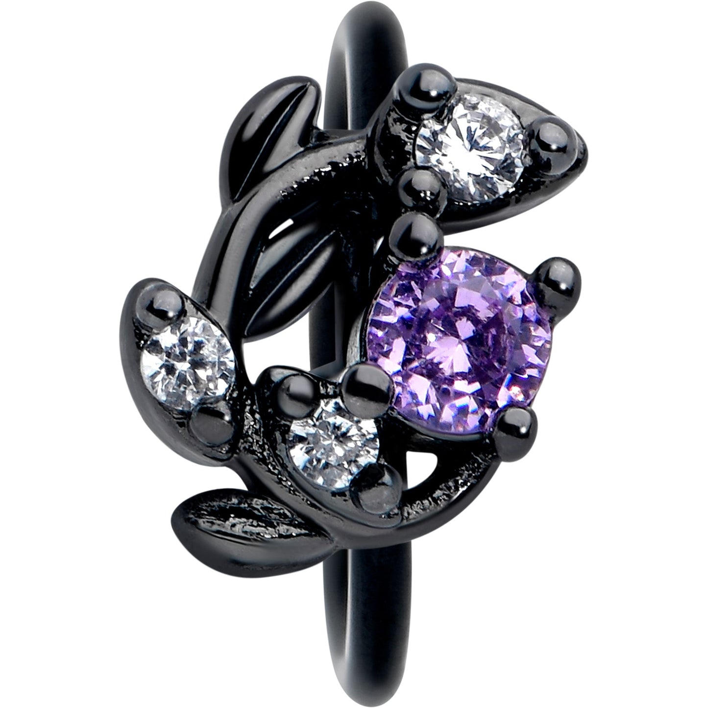 20G 5/16 Purple Gem Black Twining Vine Nose Hoop