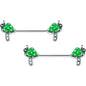 14G 9/16 Aurora Gem Fanciful Green Mushroom Barbell Nipple Ring Set