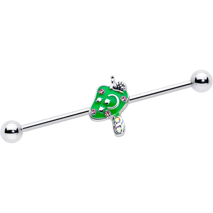 14G Pink Gem Fanciful Green Mushroom Industrial Barbell 38mm