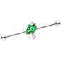 14G Pink Gem Fanciful Green Mushroom Industrial Barbell 38mm