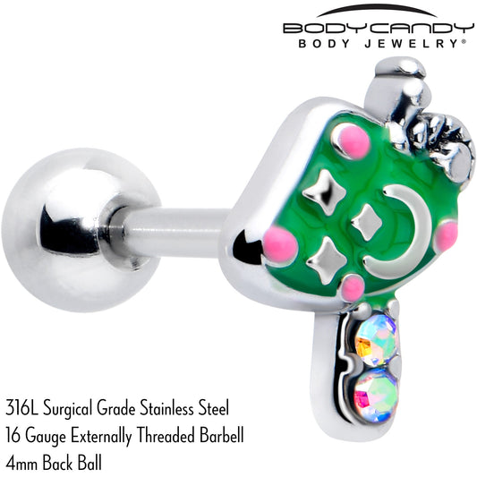 16G 1/4 Aurora Gem Fanciful Green Mushroom Cartilage Tragus Earring