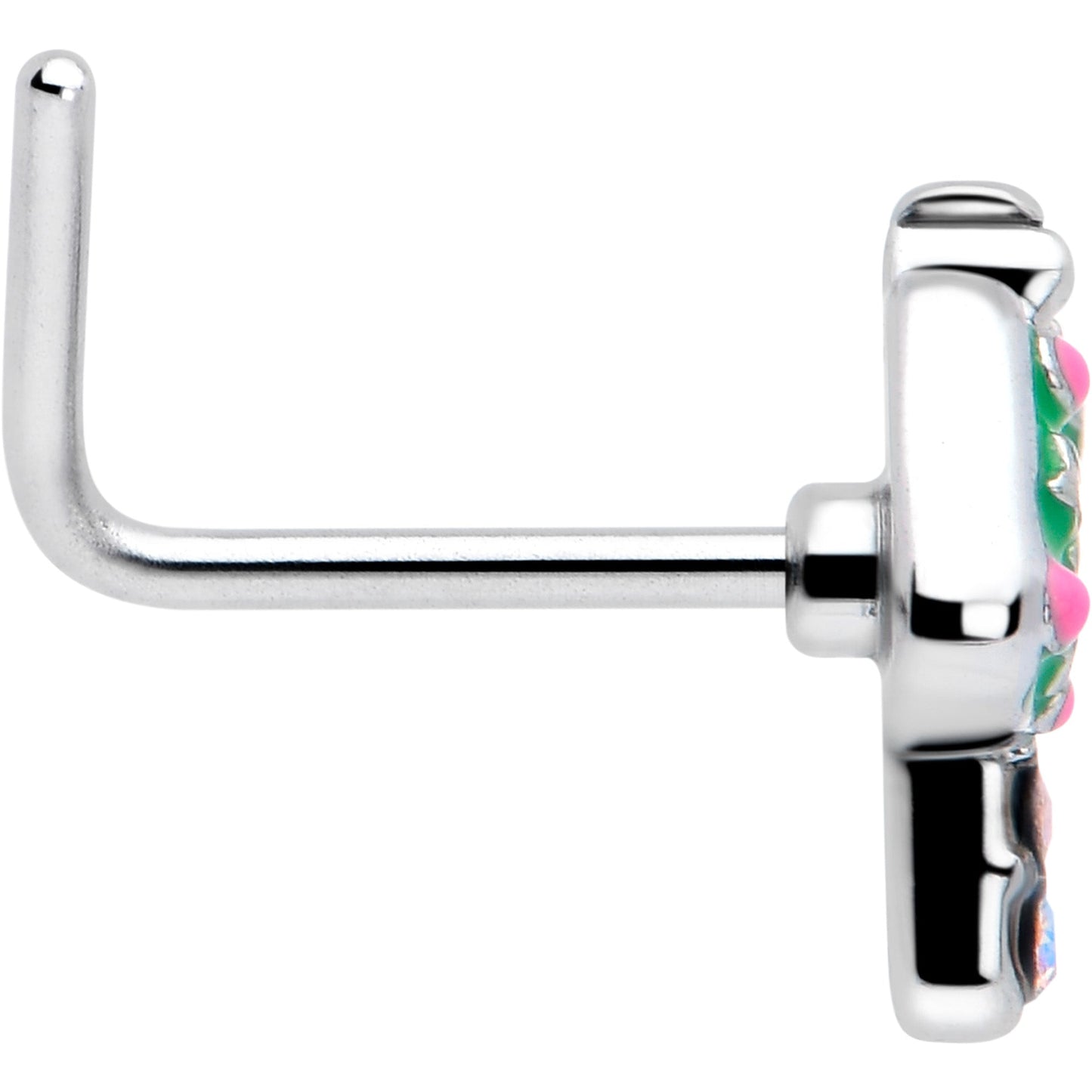 20G 7mm Aurora Gem Fanciful Green Mushroom L Shape Nose Ring