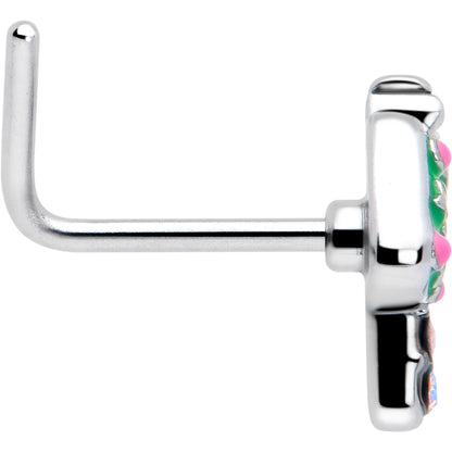 20G 7mm Aurora Gem Fanciful Green Mushroom L Shape Nose Ring