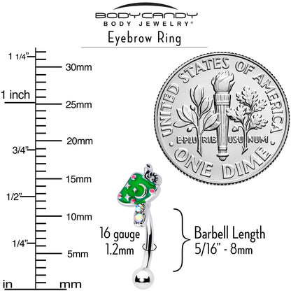 16G 5/16 Aurora Gem Fanciful Green Mushroom Curved Eyebrow Ring