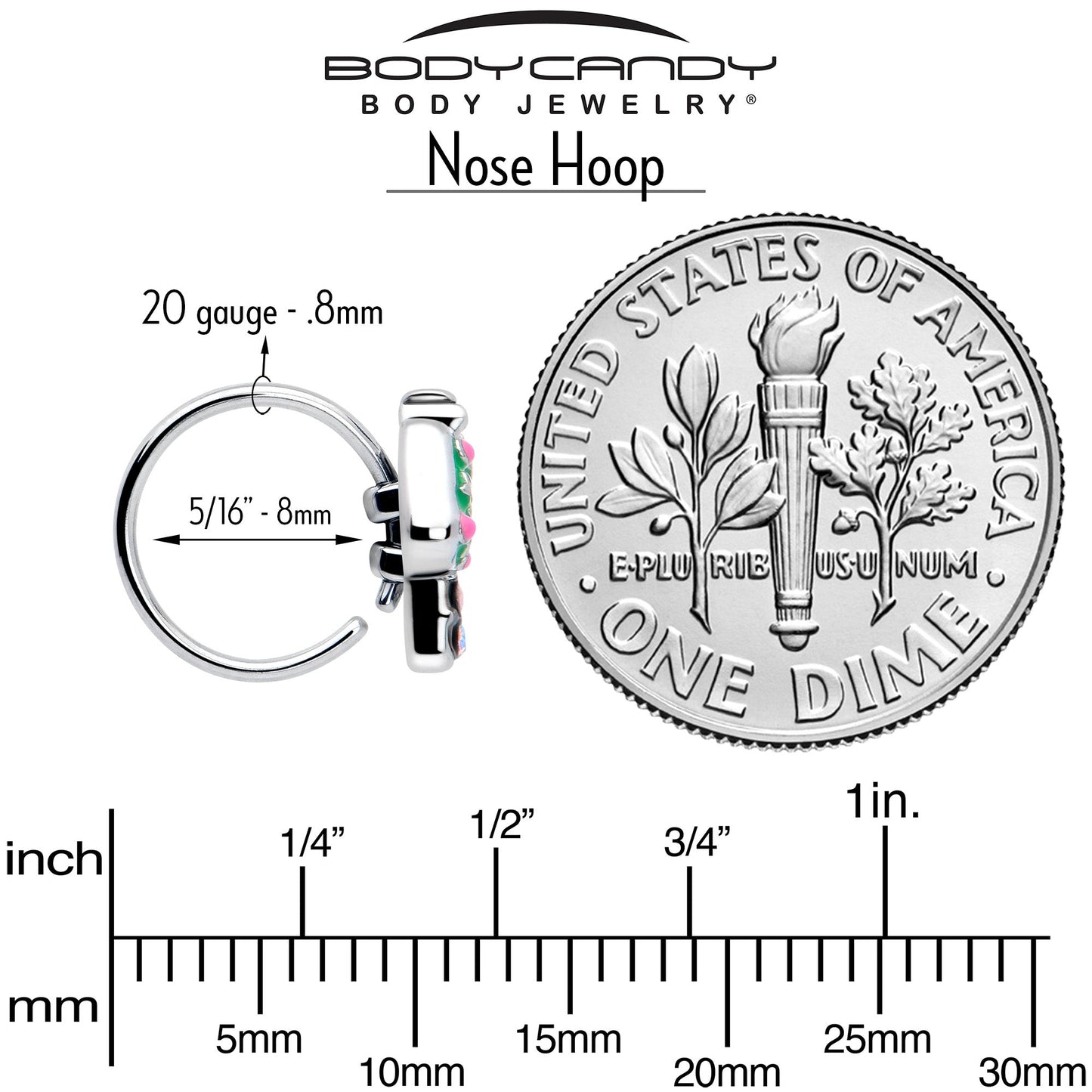 20G 5/16 Aurora Gem Fanciful Green Mushroom Nose Hoop