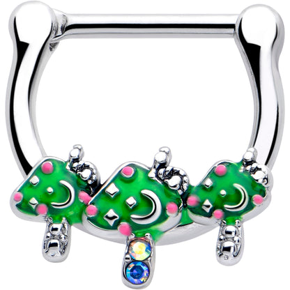 16G 5/16 Aurora Gem Fanciful Green Mushroom Trio Cartilage Clicker