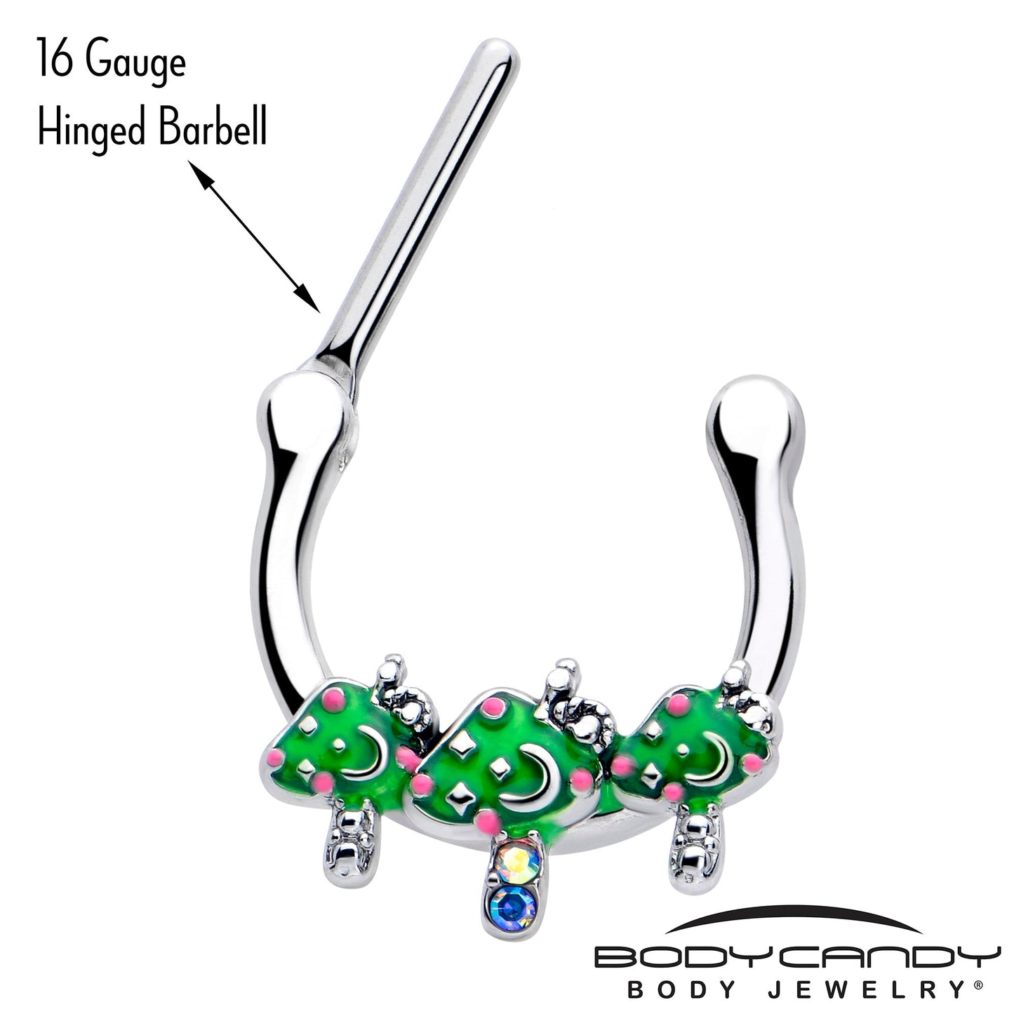 16G 5/16 Aurora Gem Fanciful Green Mushroom Trio Cartilage Clicker