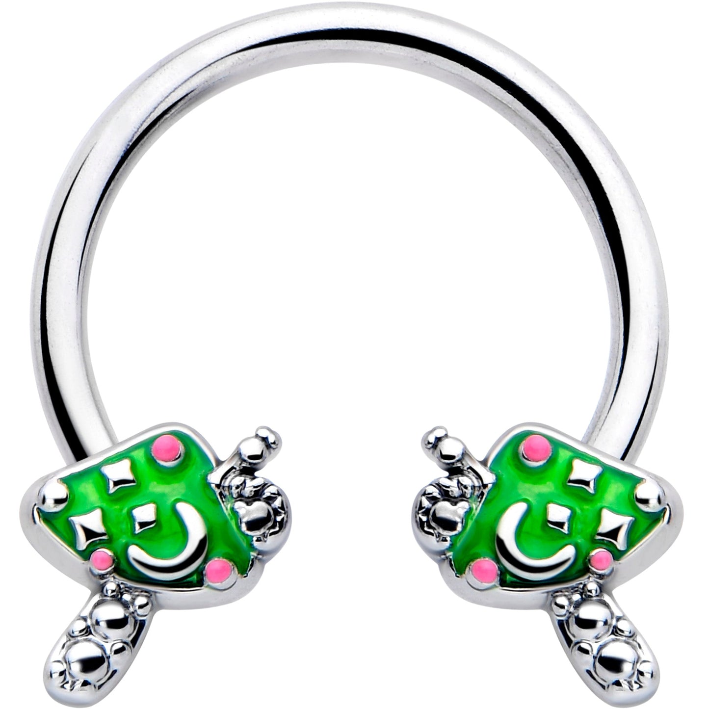 16G 3/8 Fanciful Green Mushrooms Horseshoe Circular Barbell