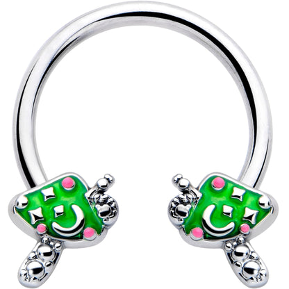 16G 3/8 Fanciful Green Mushrooms Horseshoe Circular Barbell