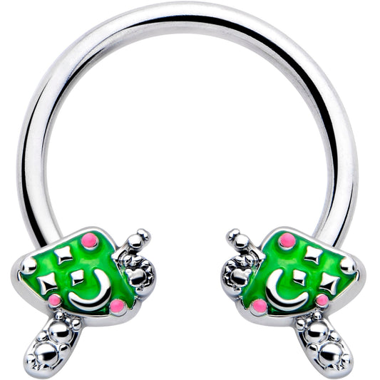 16G 3/8 Fanciful Green Mushrooms Horseshoe Circular Barbell