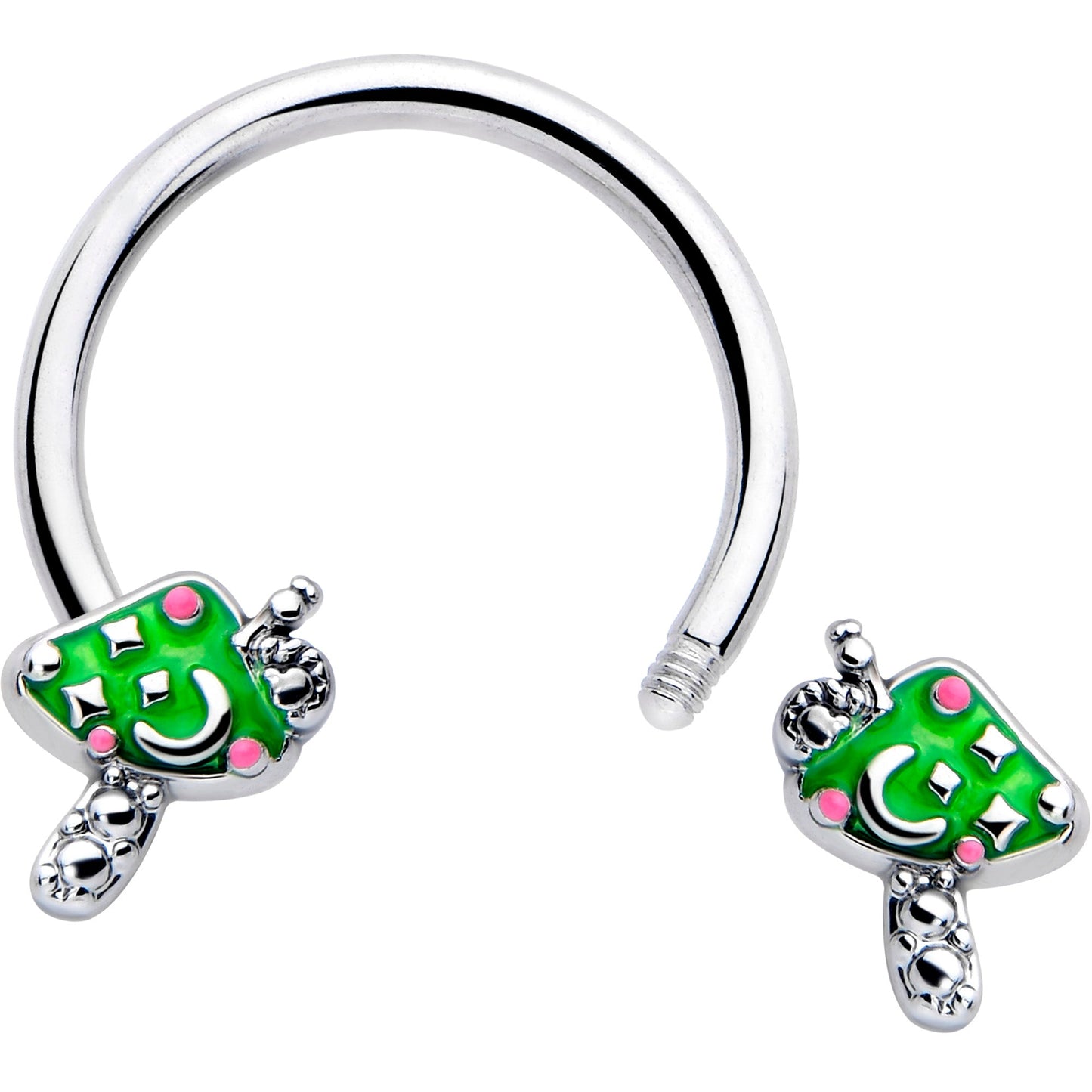 16G 3/8 Fanciful Green Mushrooms Horseshoe Circular Barbell