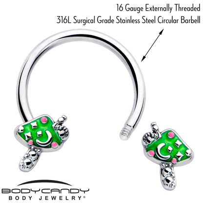 16G 3/8 Fanciful Green Mushrooms Horseshoe Circular Barbell