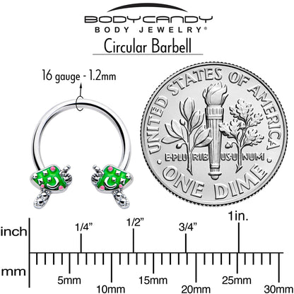 16G 3/8 Fanciful Green Mushrooms Horseshoe Circular Barbell
