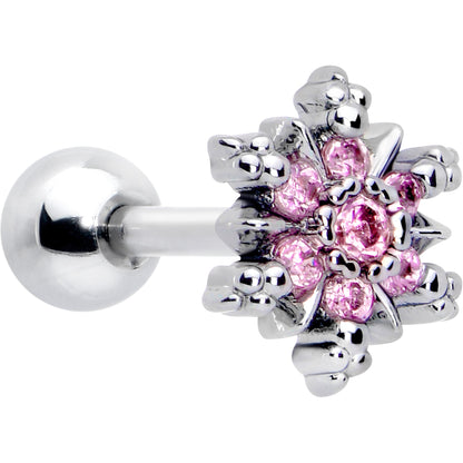 16G 1/4 Pink CZ Gem Glam Snowflake Cartilage Tragus Earring