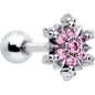 16G 1/4 Pink CZ Gem Glam Snowflake Cartilage Tragus Earring