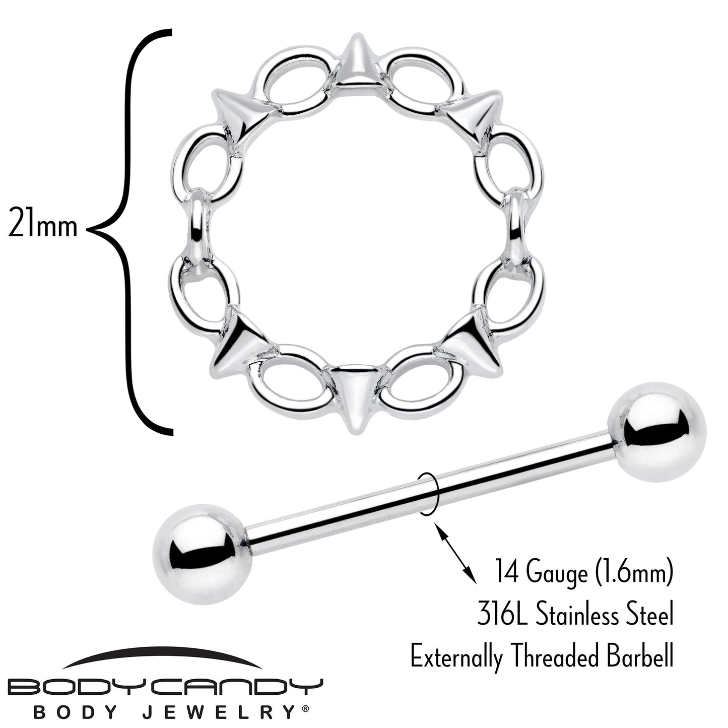 14G 9/16 Links And Spikes Nipple Shield Set