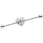 14G Pink Gem Spiderweb Heart Love Industrial Barbell 38mm