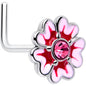 20G 5/16 Pink CZ Gem Dainty Pink Flower L Shape Nose Ring