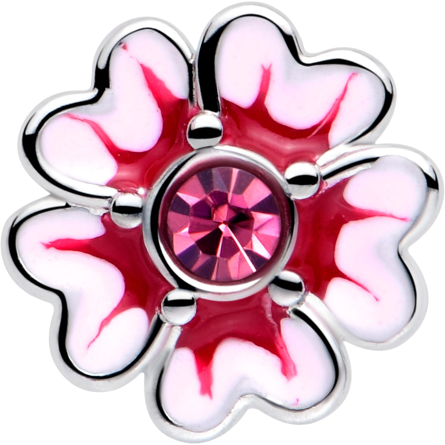 20G 5/16 Pink CZ Gem Dainty Pink Flower L Shape Nose Ring