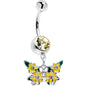 Yellow CZ Gem Blooming Butterfly Dangle Belly Ring