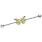 14G Yellow CZ Gem Blooming Butterfly Industrial Barbell 38mm